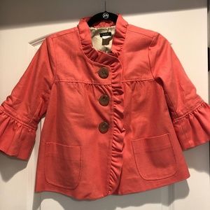 JCrew Coral Pink Canvas Blazer with ruffle detail